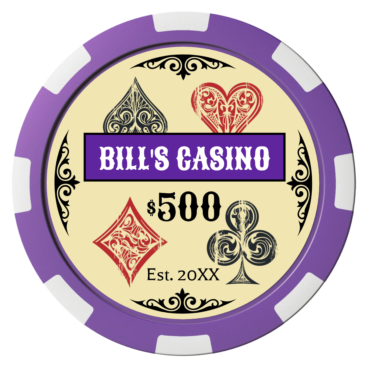 Vintage Four Suits Composite Poker Chips - Purple / 8 Spot - Front