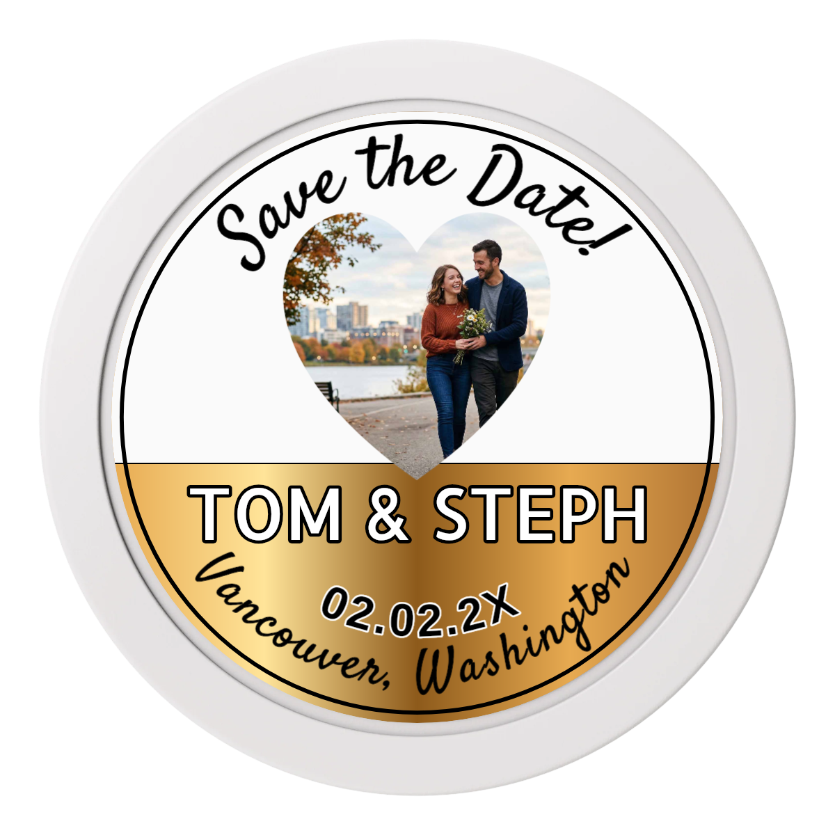 Save the Date Hearts 2" Oversized Poker Chips - White - Front