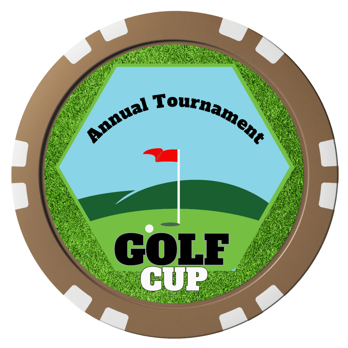 Golf Cup Composite Poker Chips - Brown / Double Stripe - Front