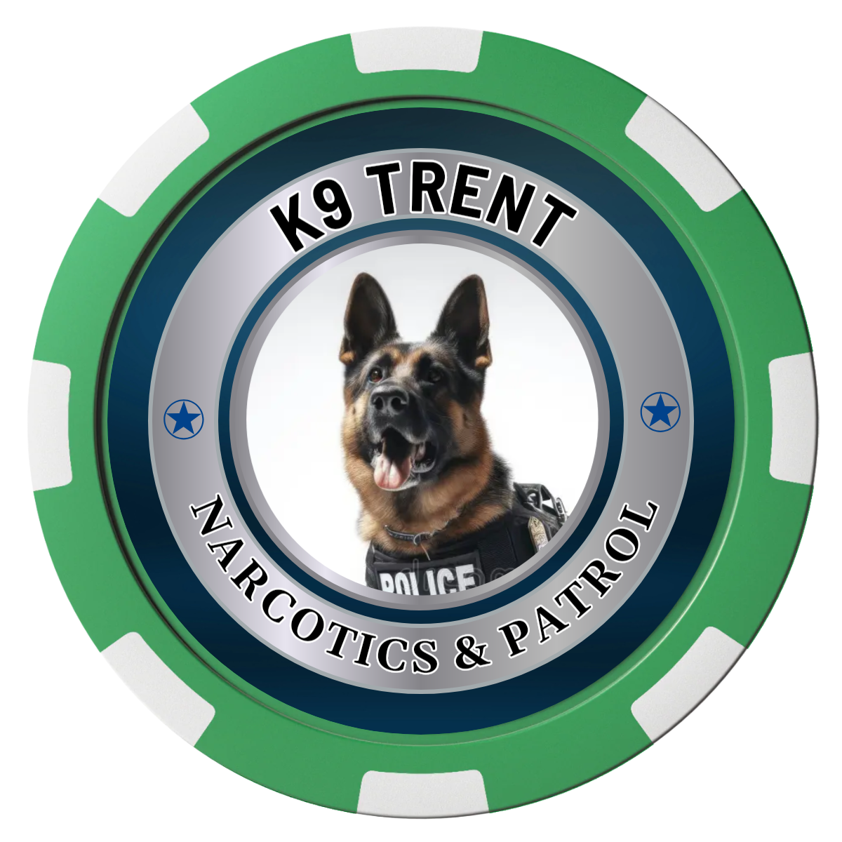 K-9 Trent Magnetic Composite Poker Chips - Green / 8 Spot - Front
