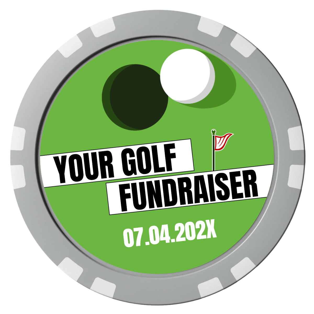 Putting Around Tournament Composite Poker Chips - Gray / Double Stripe - Front