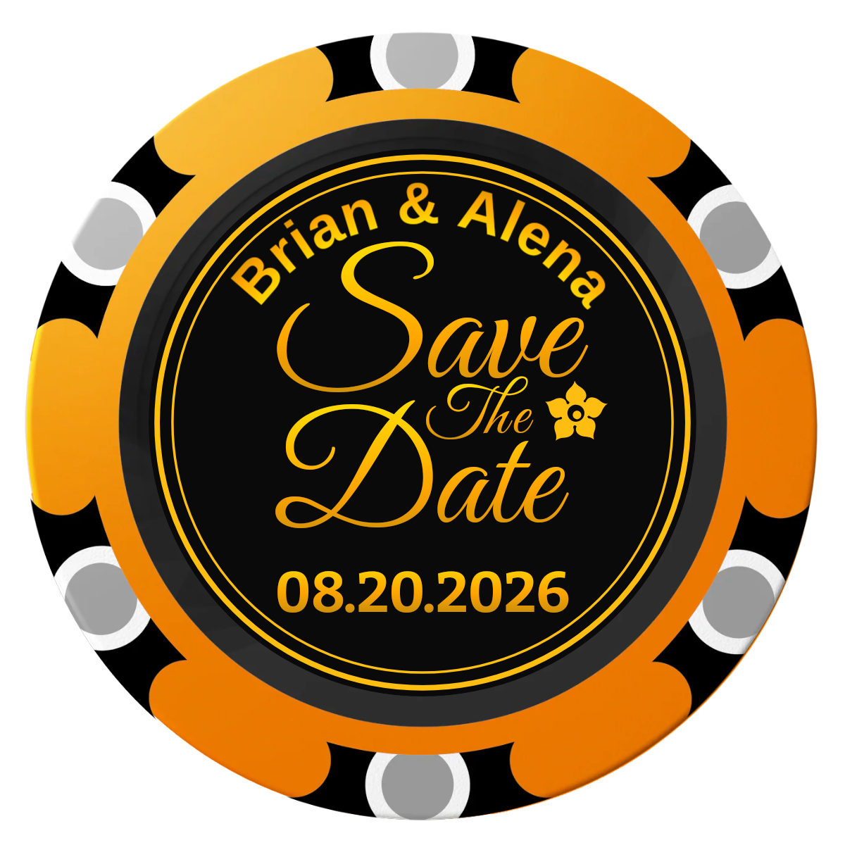 Save the Date Text Clay Poker Chips - Orange / Monte Carlo / 40mm - Front