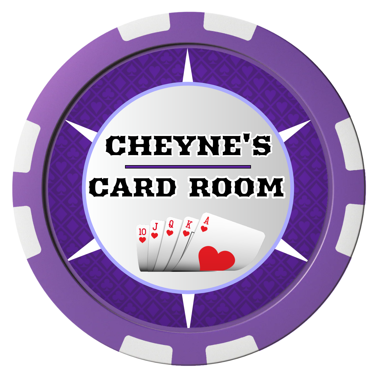 Cheyne's Card Room Composite Poker Chips - Purple / 8 Stripe - Front