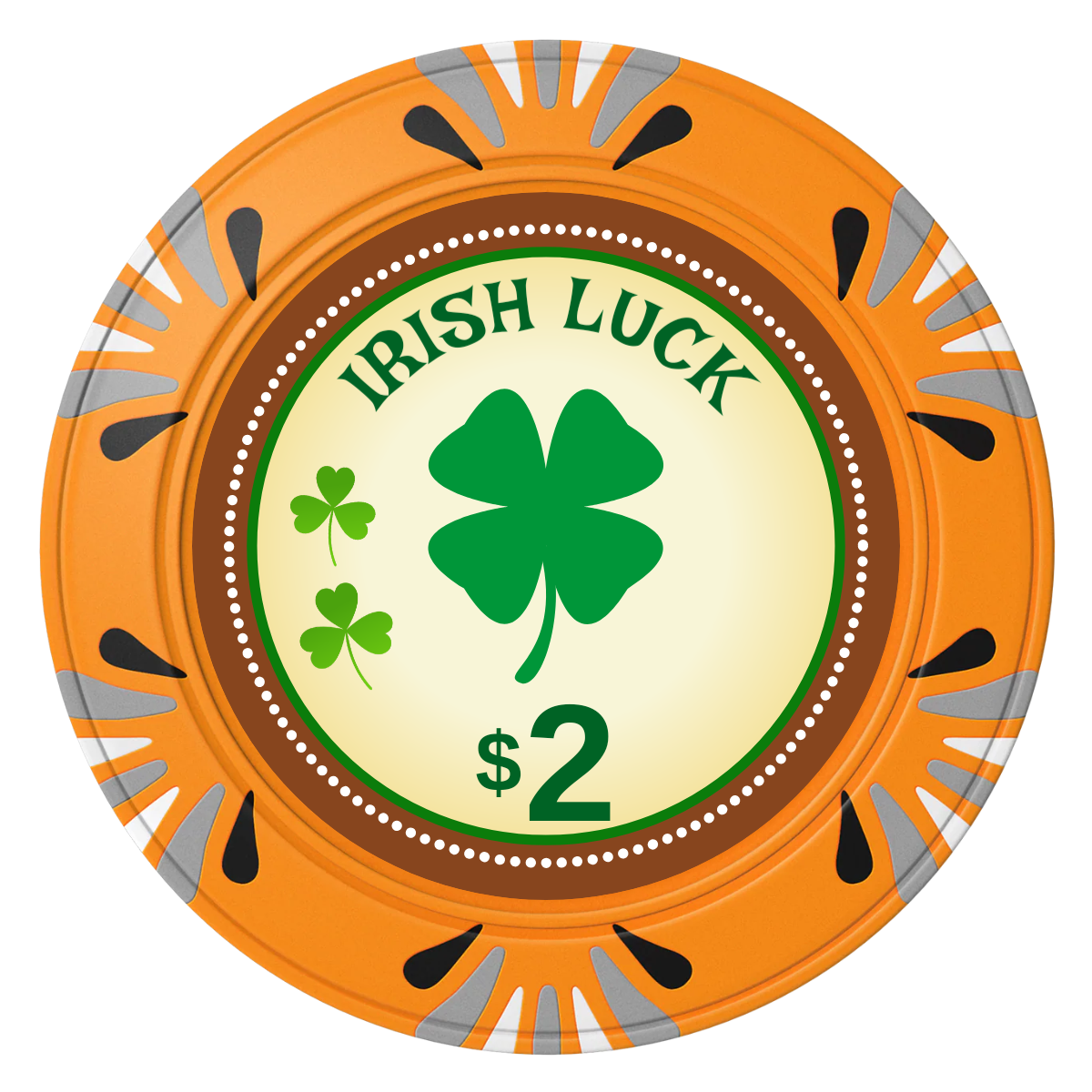 Irish Luck Clay Poker Chips - Orange / Macau / 40mm - Front