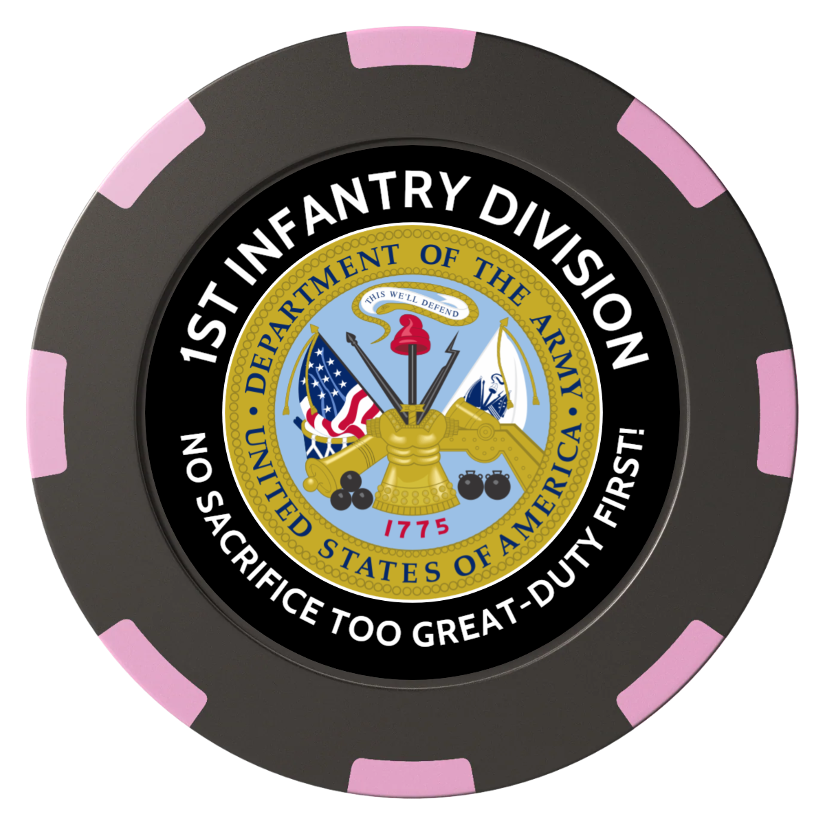 1st Infantry Division Clay Poker Chips - Black / 8 Spot (2 Tone) / 40mm - Back