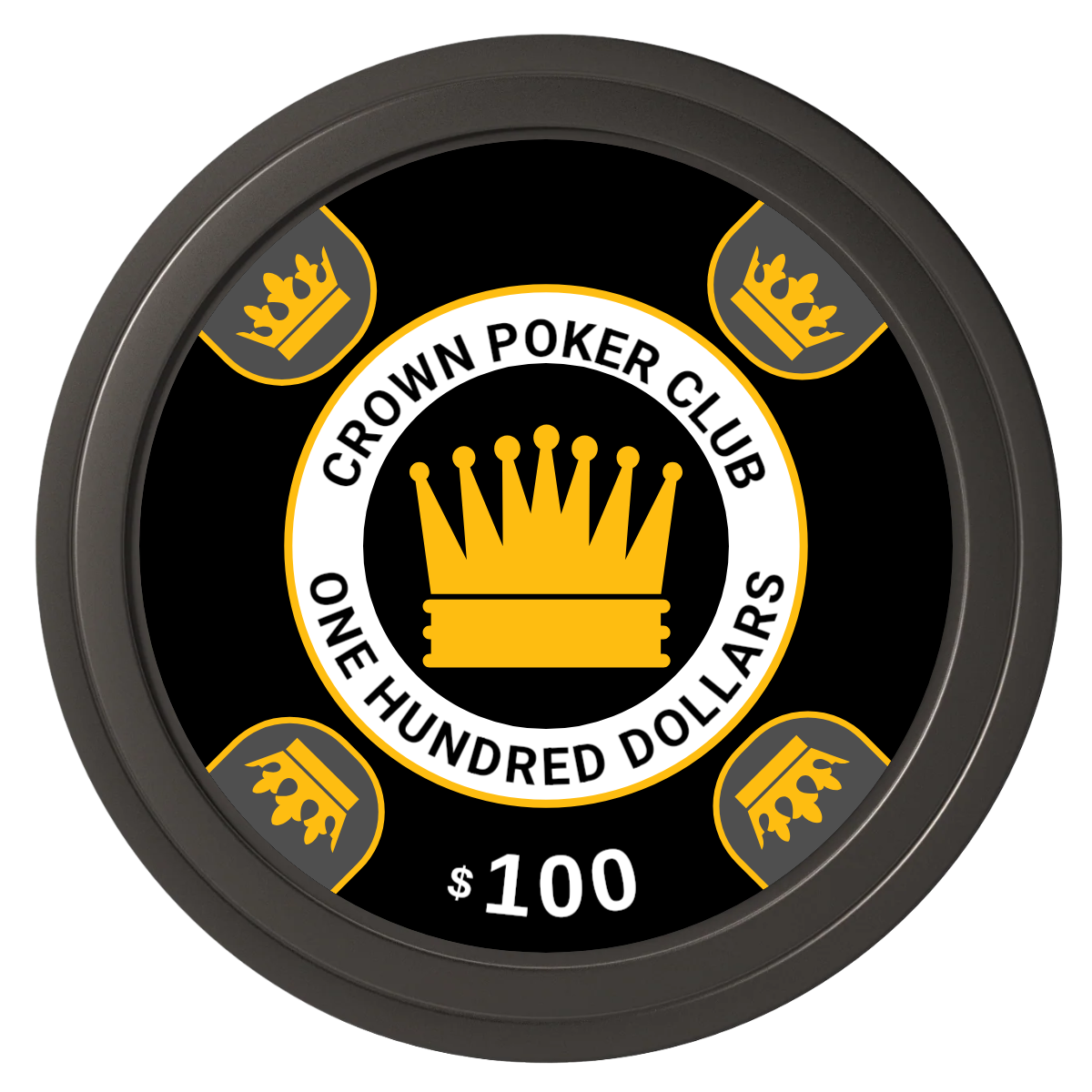 Crown Card Room Composite Poker Chips - Black / Solid - Front