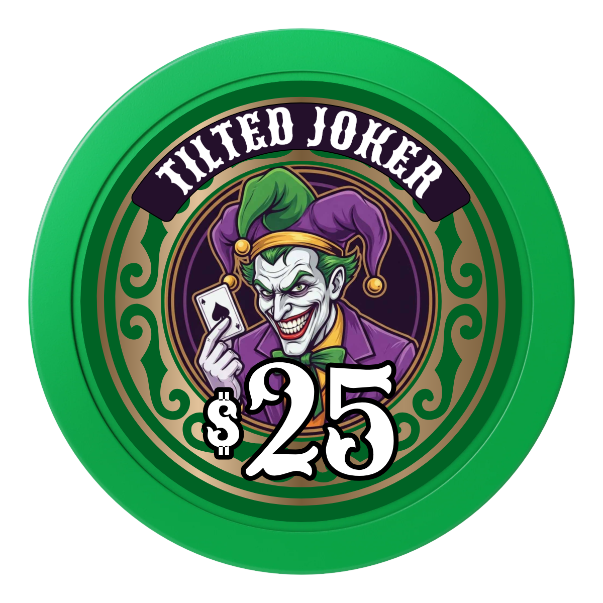 Tilted Joker 2" Oversized Poker Chips - Green - Back