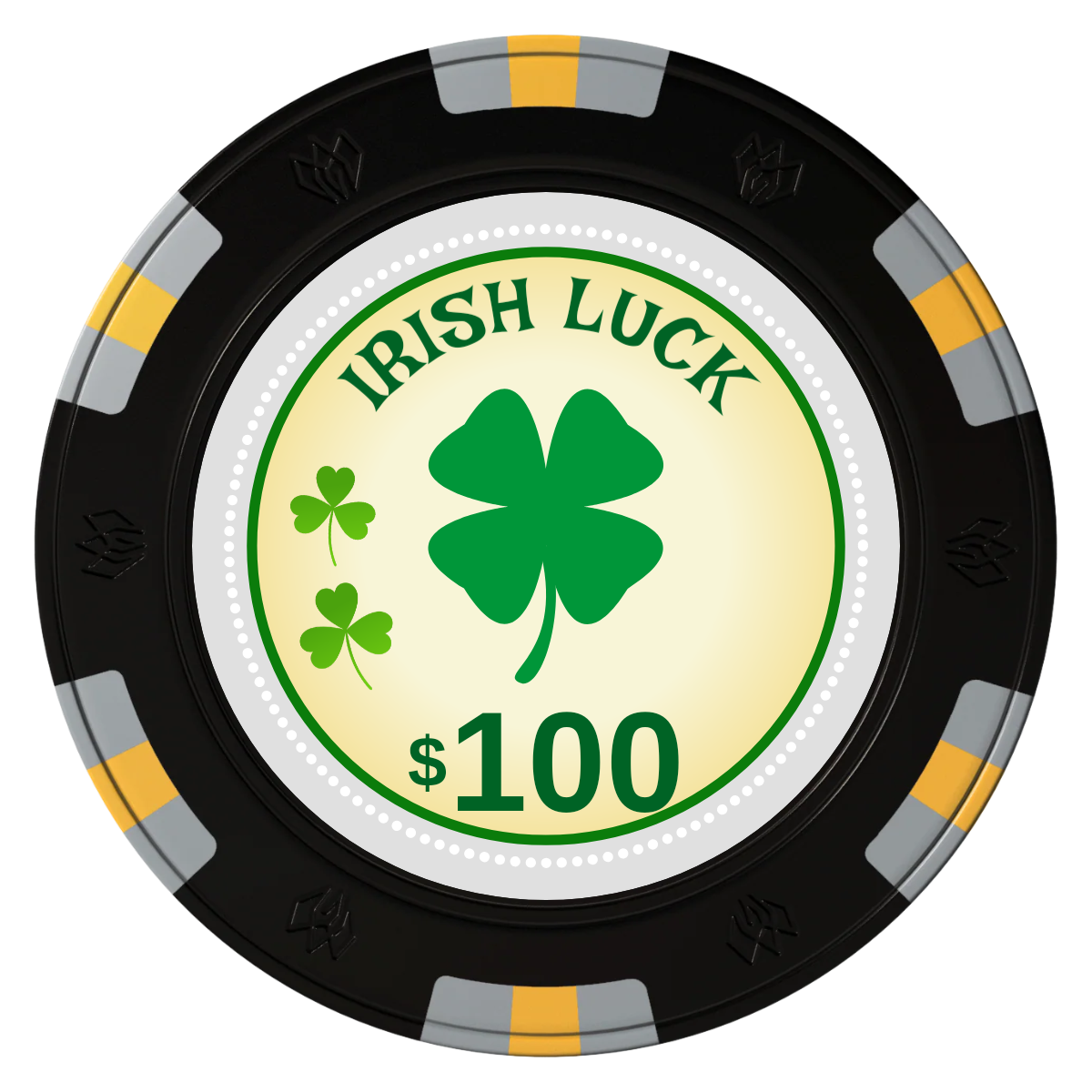 Irish Luck Clay Poker Chips - Black / 6 Spot Gem / 40mm - Front