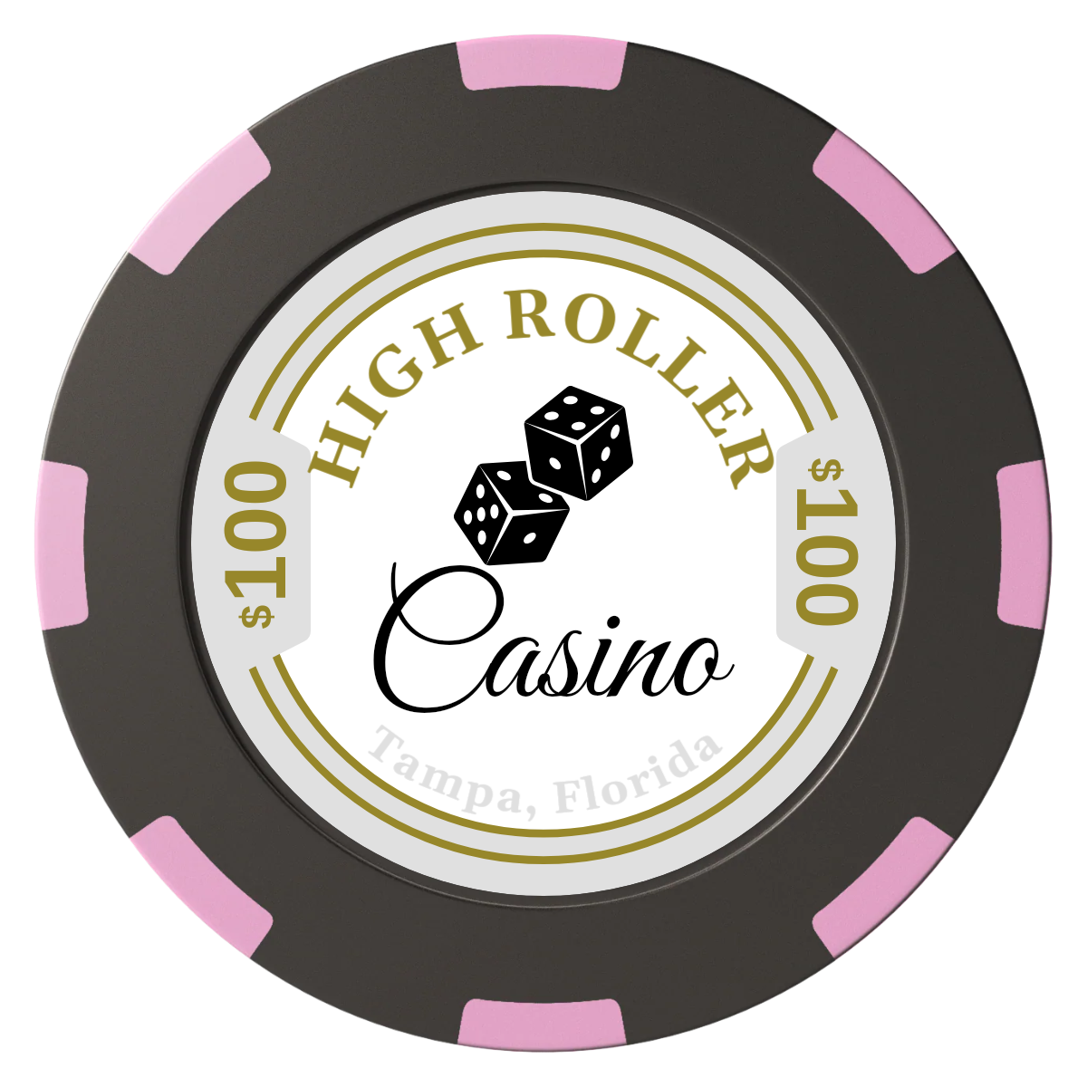 High Roller Casino Clay Poker Chips - Black / 8 Spot (2 Tone) / 40mm - Back