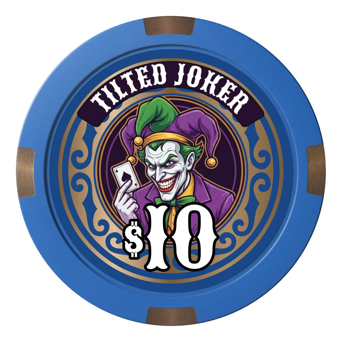Tilted Joker Composite & Metal Hybrid Poker Chips - Blue - Front