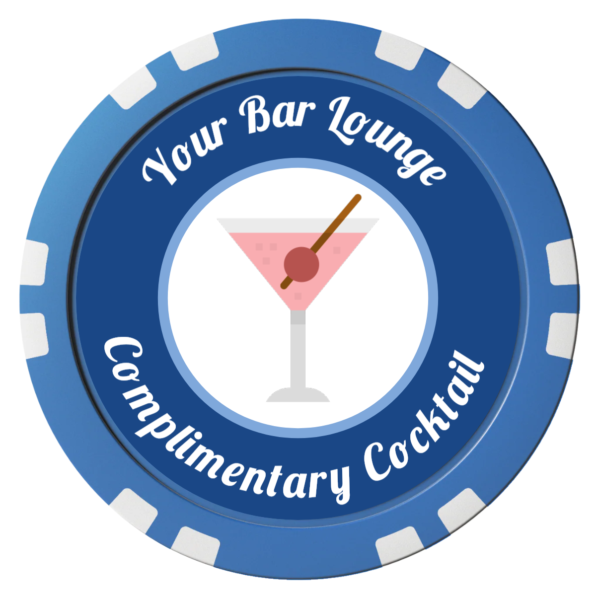 Fancy Drink Composite Poker Chips - Blue / Double Stripe - Front