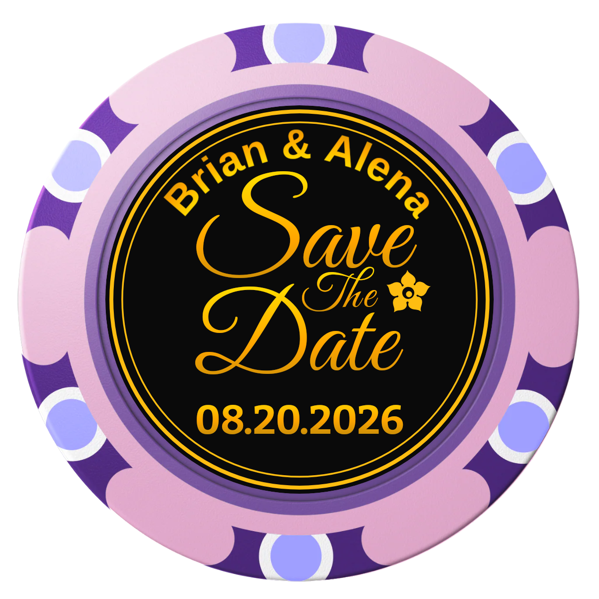 Save the Date Text Clay Poker Chips - Pink / Monte Carlo / 40mm - Front