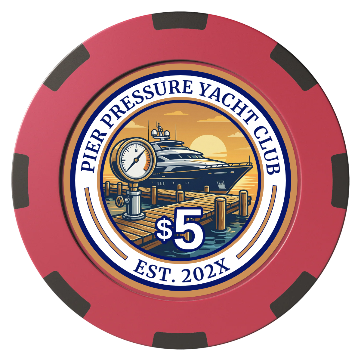 Anchor Down Card Room Clay Poker Chips - Red / 8 Spot (2 Tone) / 40mm - Front