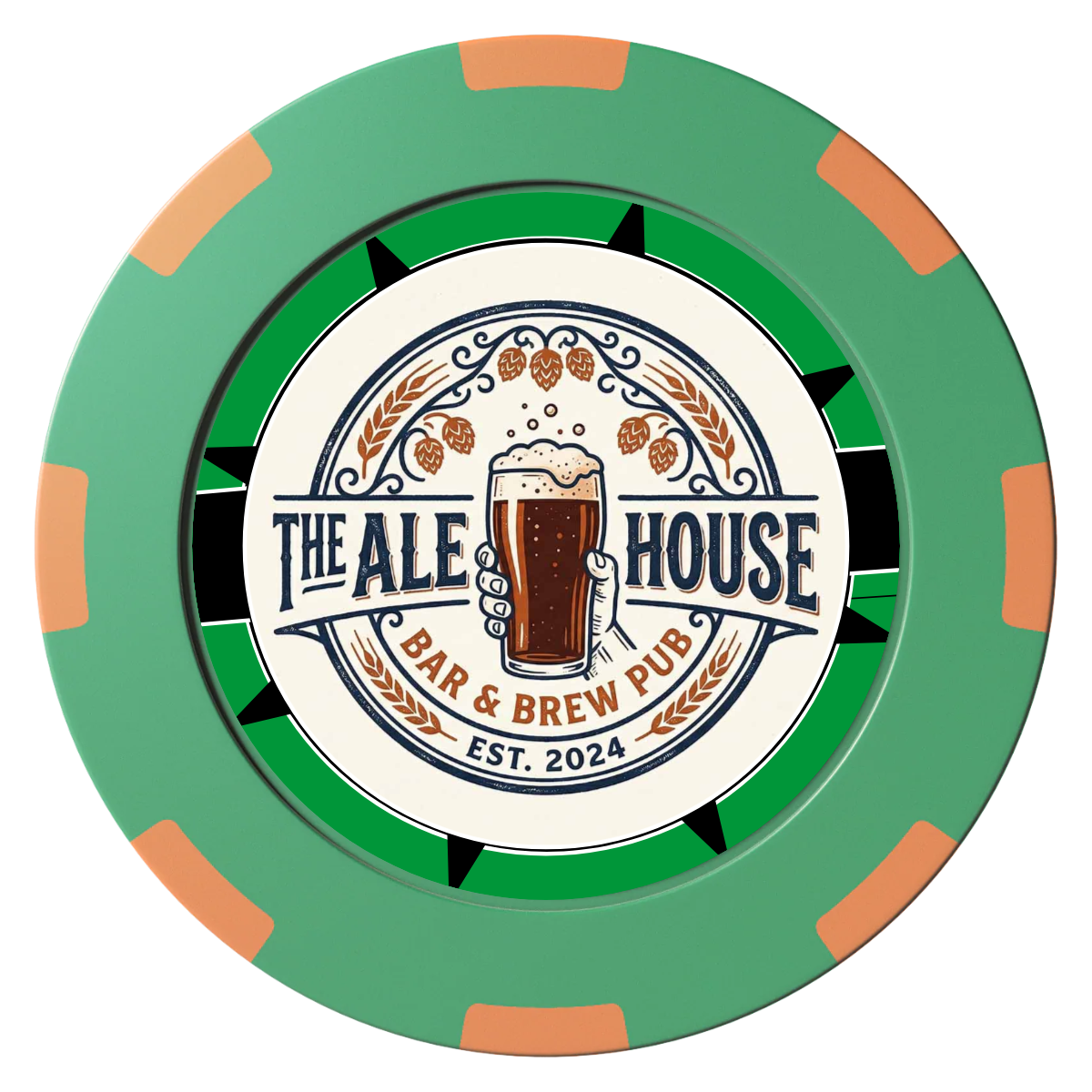 Free Beer Drink Clay Poker Chips - Green / 8 Spot (2 Tone) / 40mm - Back