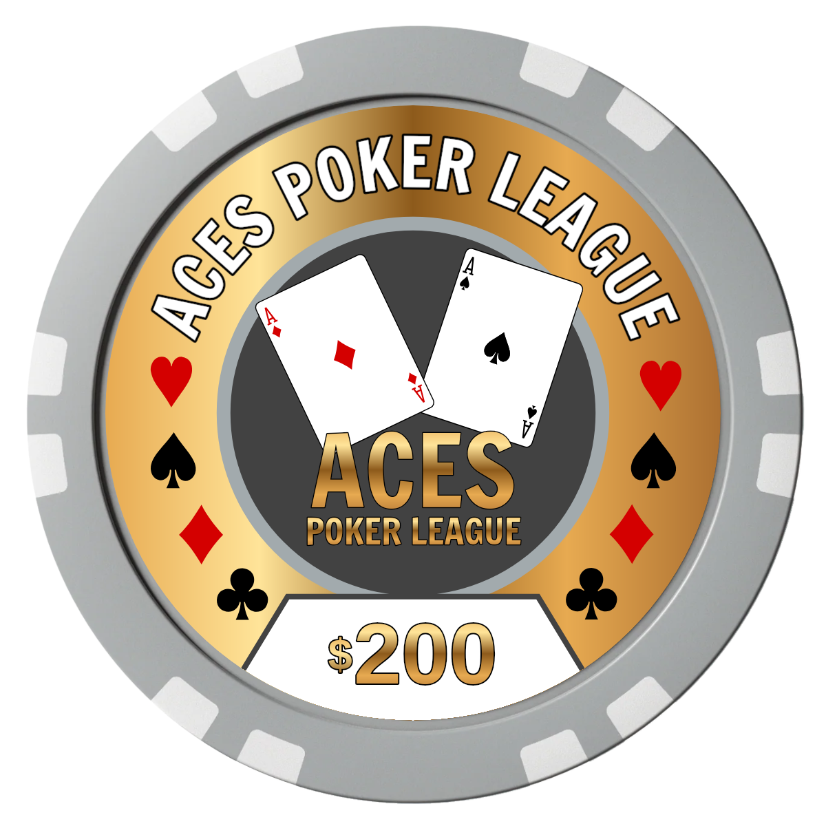 Aces Poker League Composite Poker Chips - Gray / Double Stripe - Front