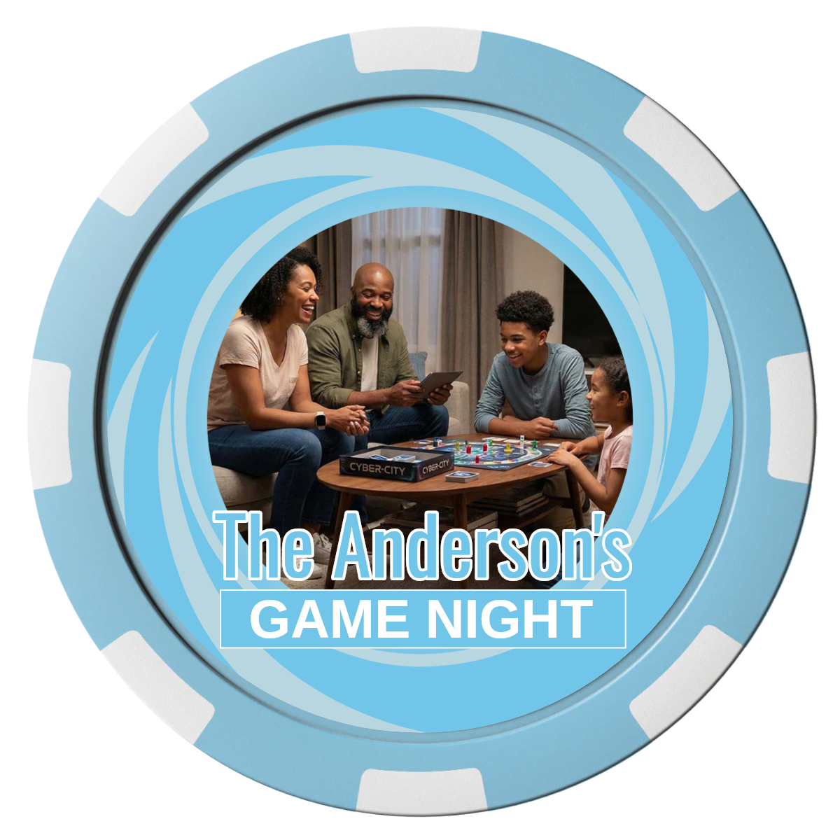 Anderson's Game Night Composite Poker Chips - Light Blue / 8 Spot - Front