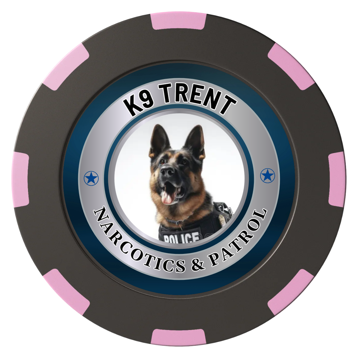 K-9 Trent Clay Poker Chips - Black / 8 Spot (2 Tone) / 40mm - Front