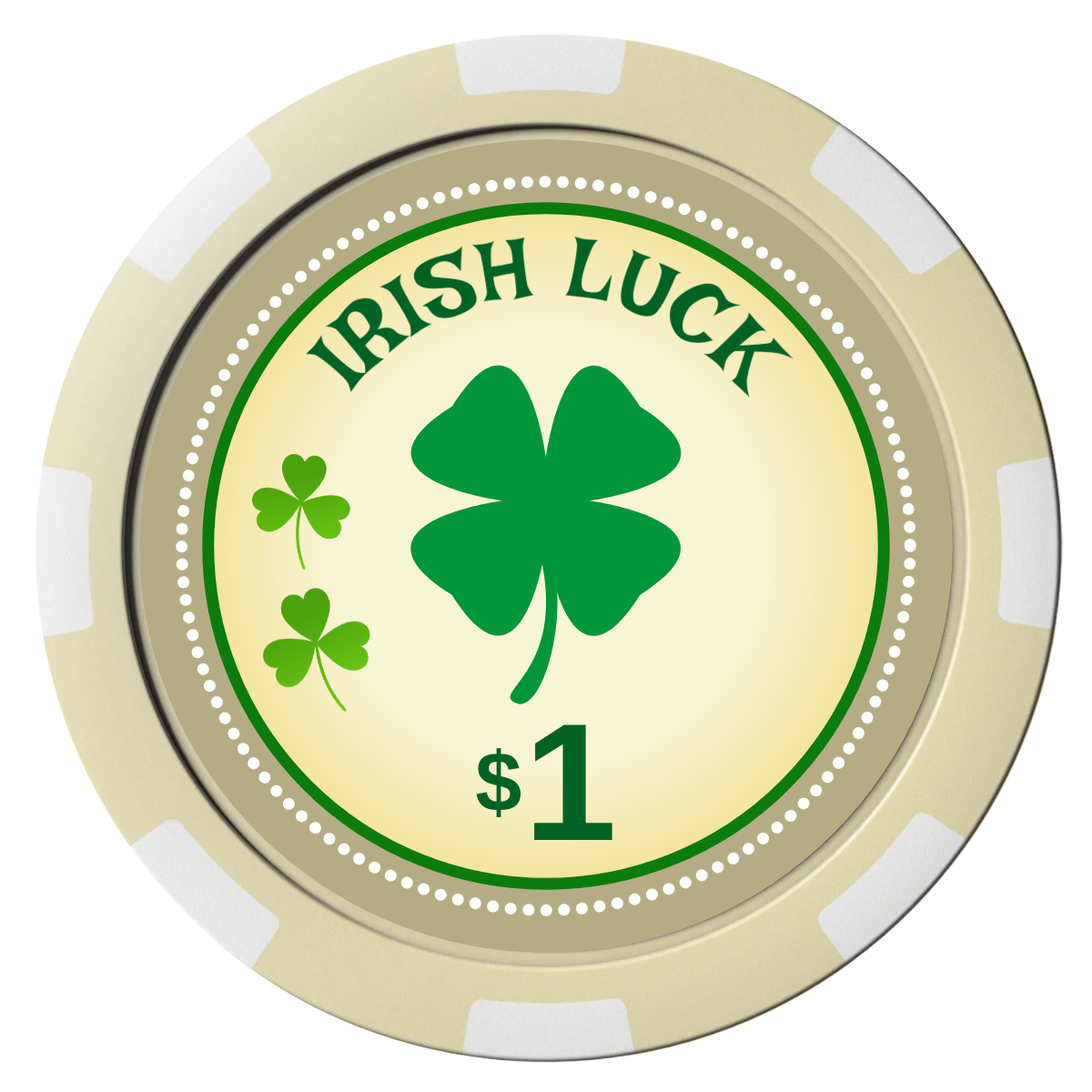 Irish Luck Composite Poker Chips - Ivory / 8 Spot - Front