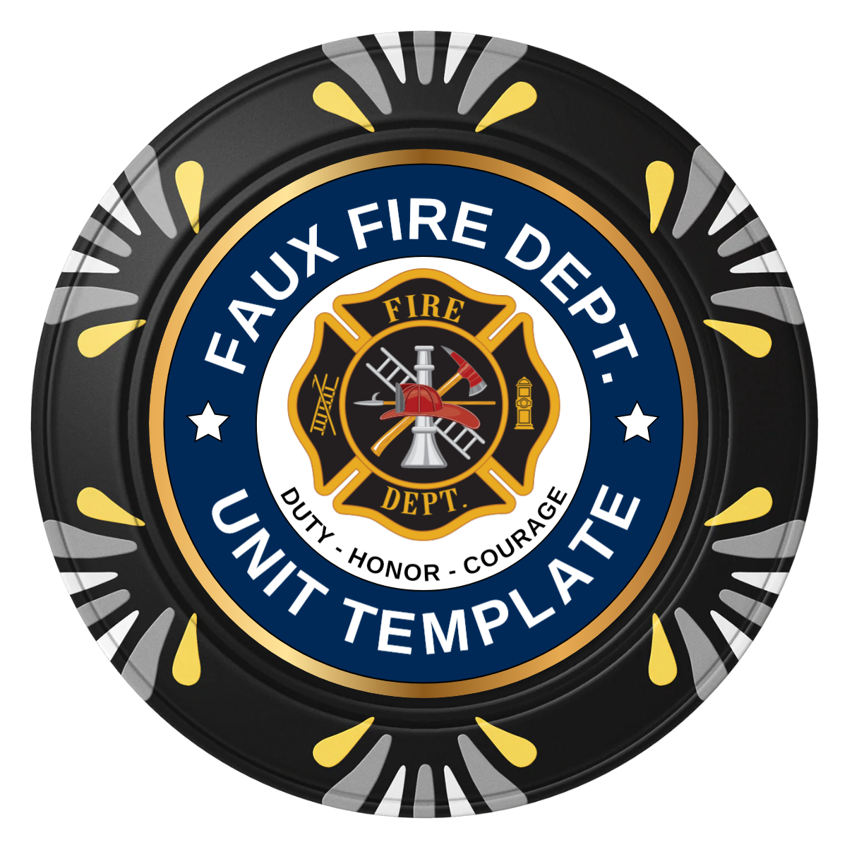 Faux Fire Dept. #01 Clay Poker Chips - Black / Macau / 40mm - Front