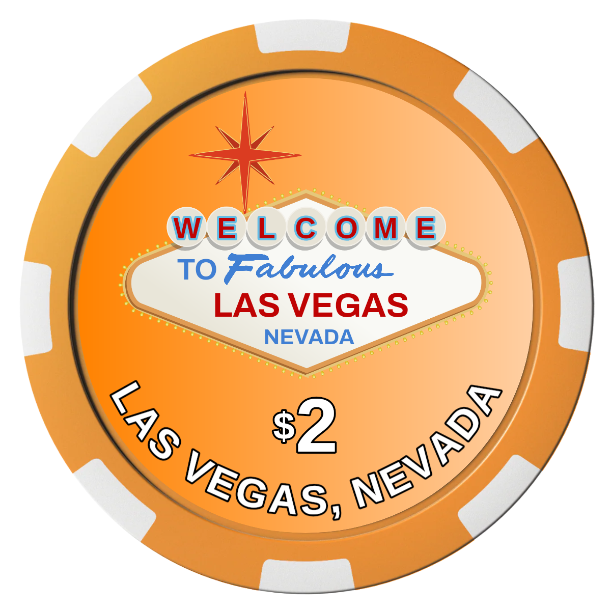 Vegas Sign Composite Poker Chips - Orange / 8 Spot - Front