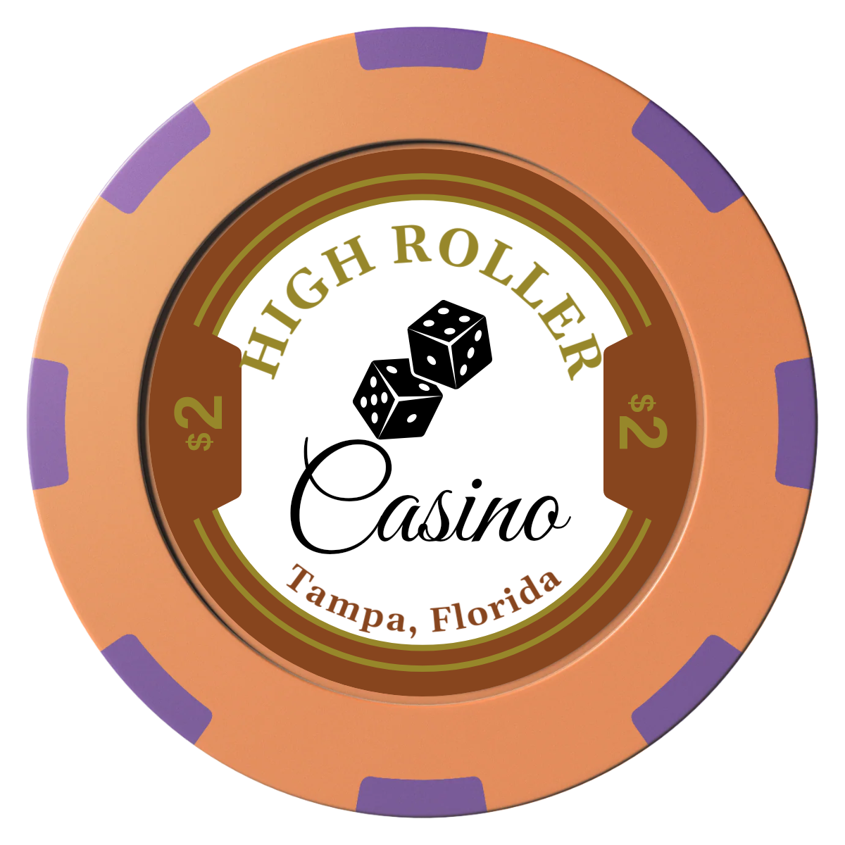 High Roller Casino Clay Poker Chips - Orange / 8 Spot (2 Tone) / 40mm - Front