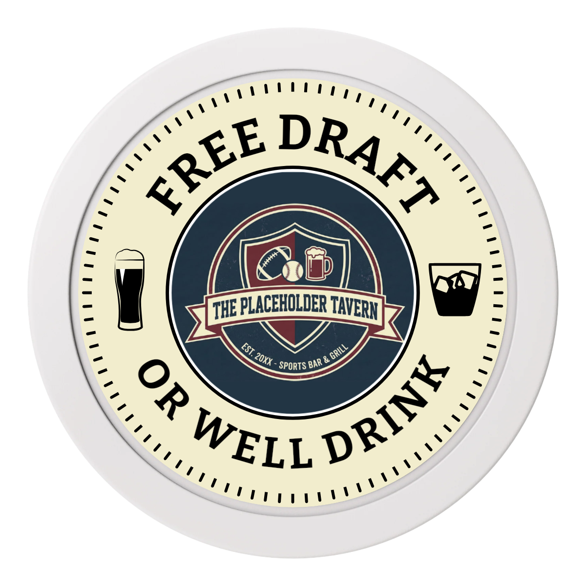 Beer Shop 2" Oversized Poker Chip - Custom Dealer Button & Card Protector - White - Front