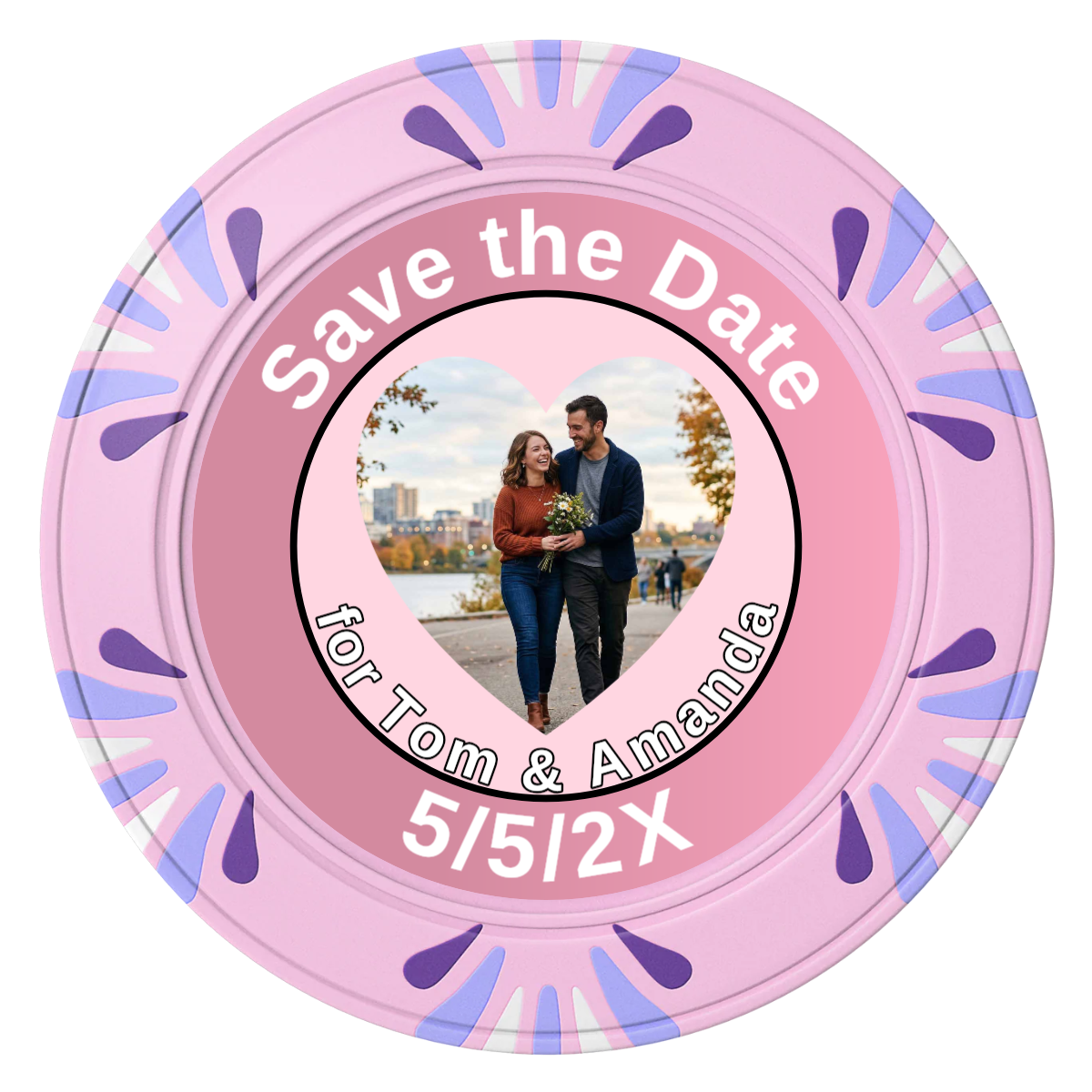 Save the Date #01 Clay Poker Chips - Pink / Macau / 40mm - Front
