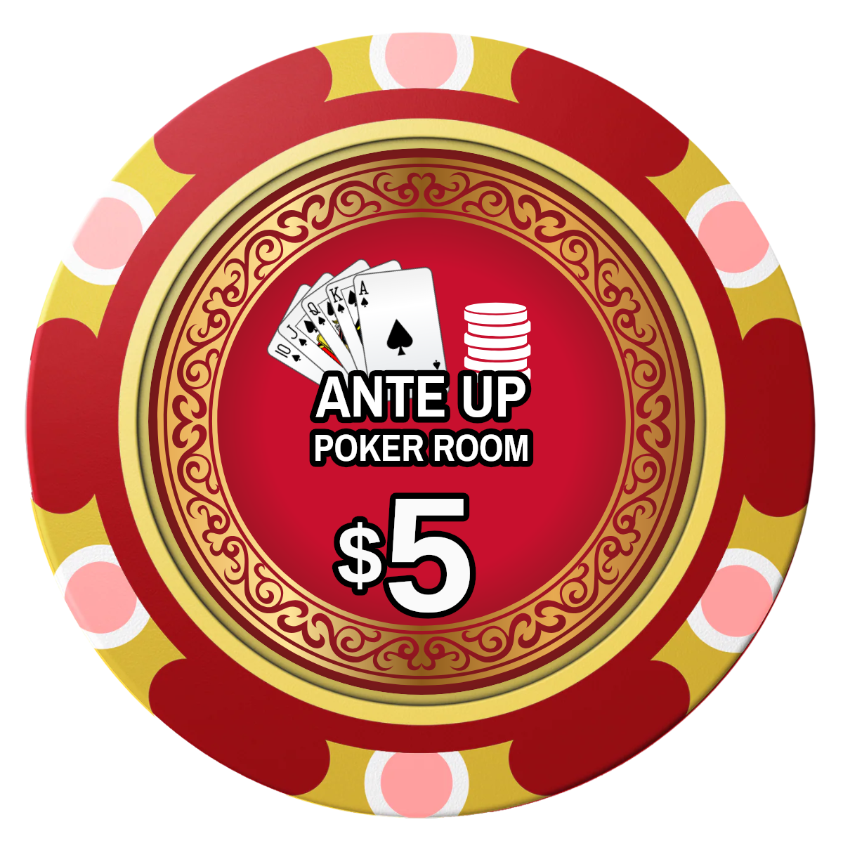 Ante Up Poker Room Clay Poker Chips - Red / Monte Carlo / 40mm - Front