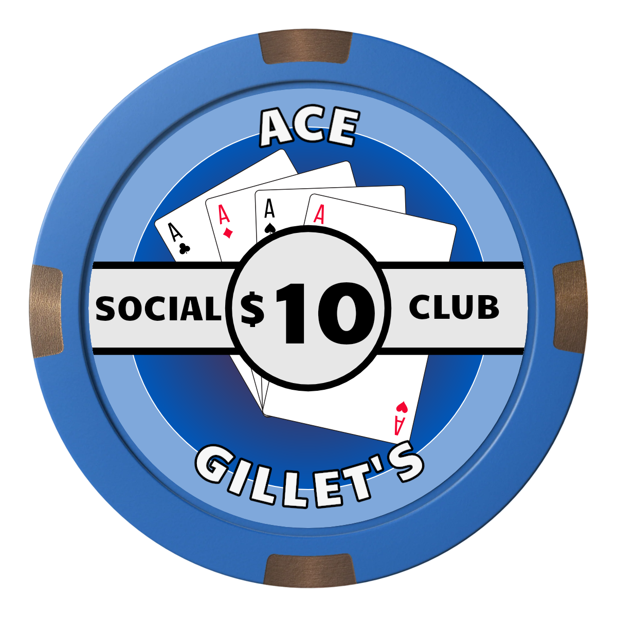 Ace Gillet's Composite & Metal Hybrid Poker Chips - Blue - Front