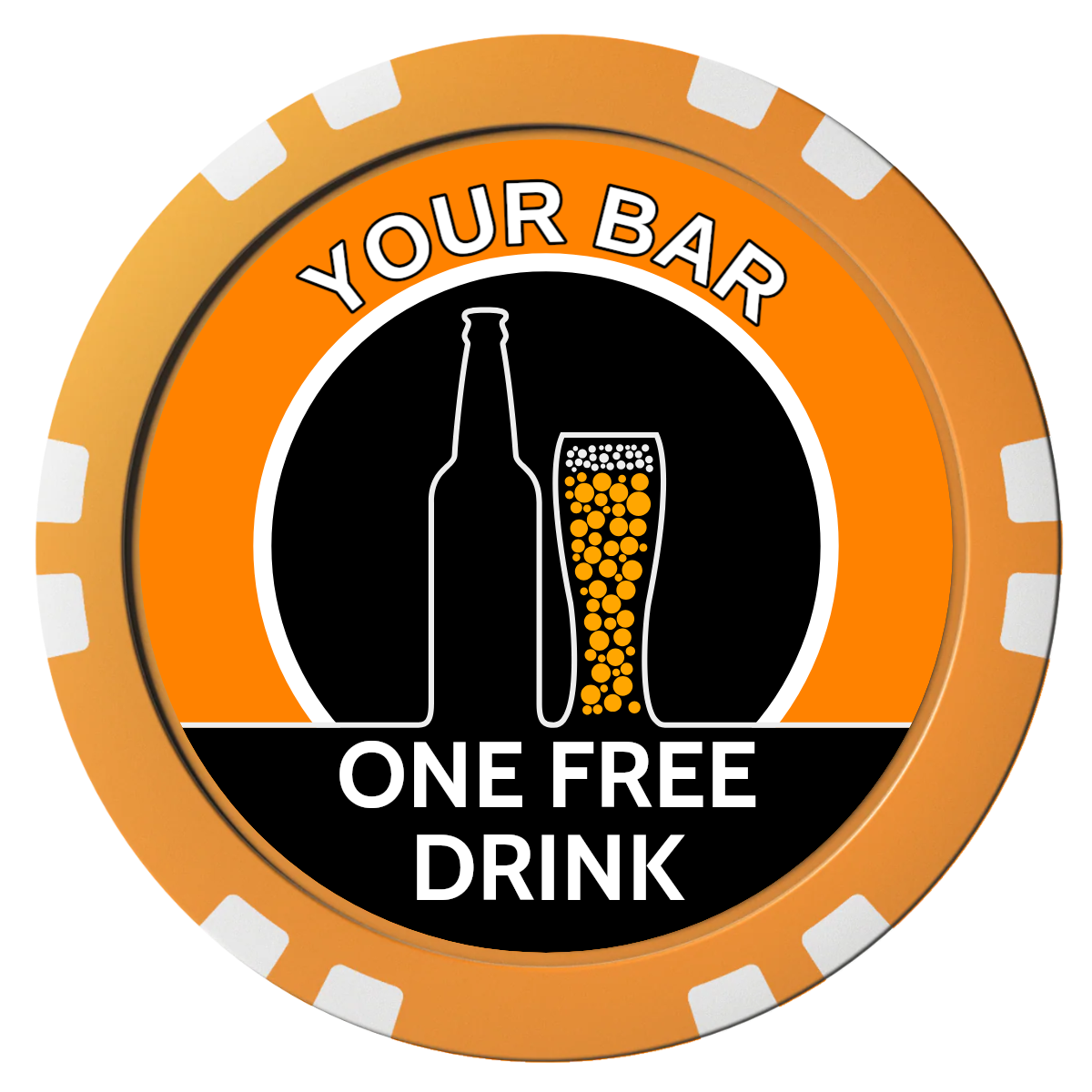 Beer and Glass Composite Poker Chips - Orange / Double Stripe - Front