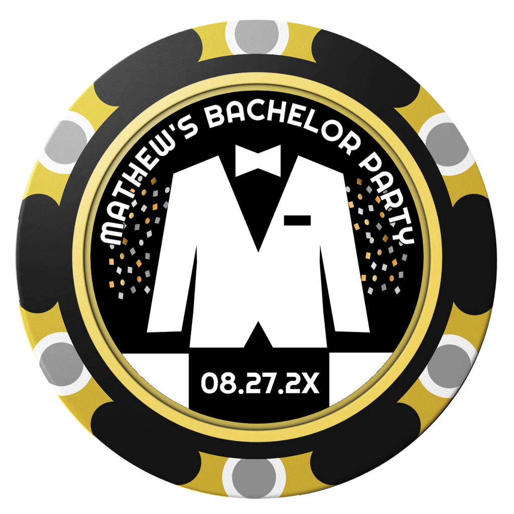 Bachelor No More Bowtie Clay Poker Chips - Black / Monte Carlo / 40mm - Front
