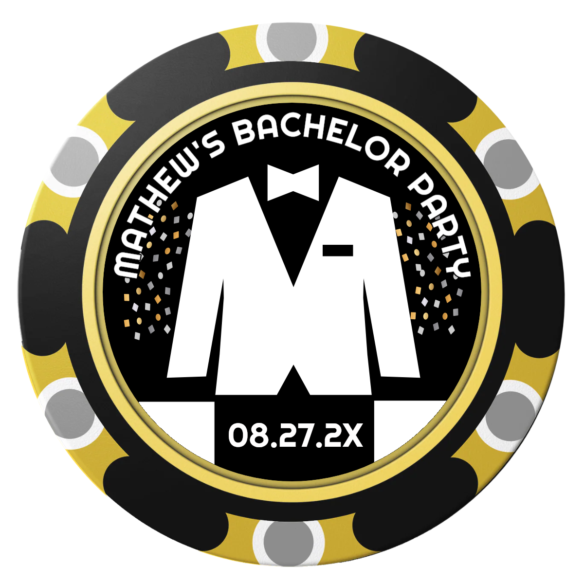 Bachelor No More Bowtie Clay Poker Chips - Black / Monte Carlo / 40mm - Front