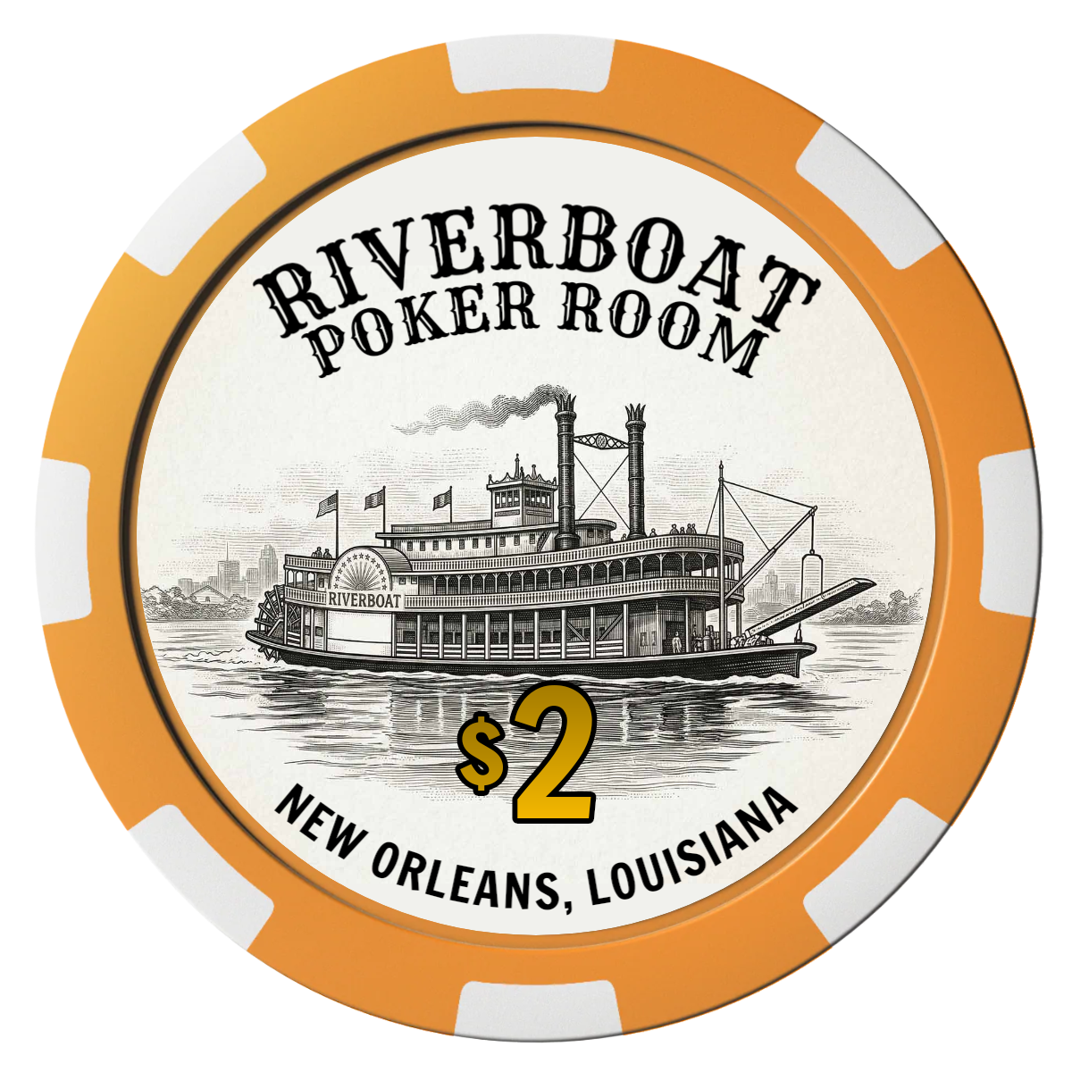 Riverboat Poker Room Composite Poker Chips - Orange / 8 Spot - Front
