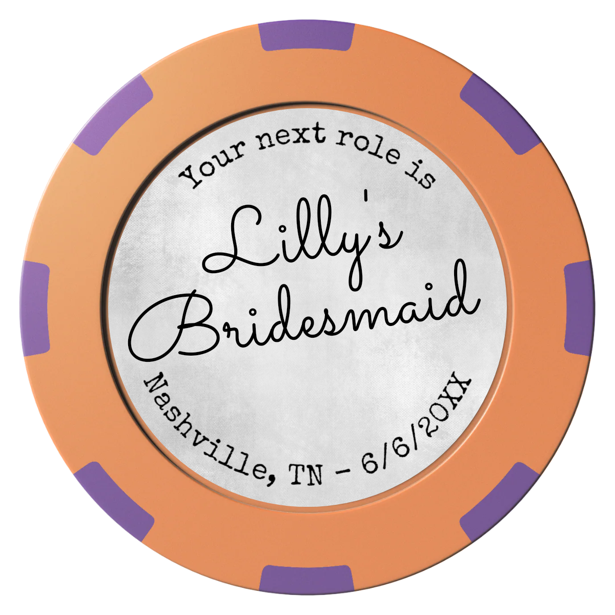 Be My Bridesmaid Simple Clay Poker Chips - Orange / 8 Spot (2 Tone) / 40mm - Front