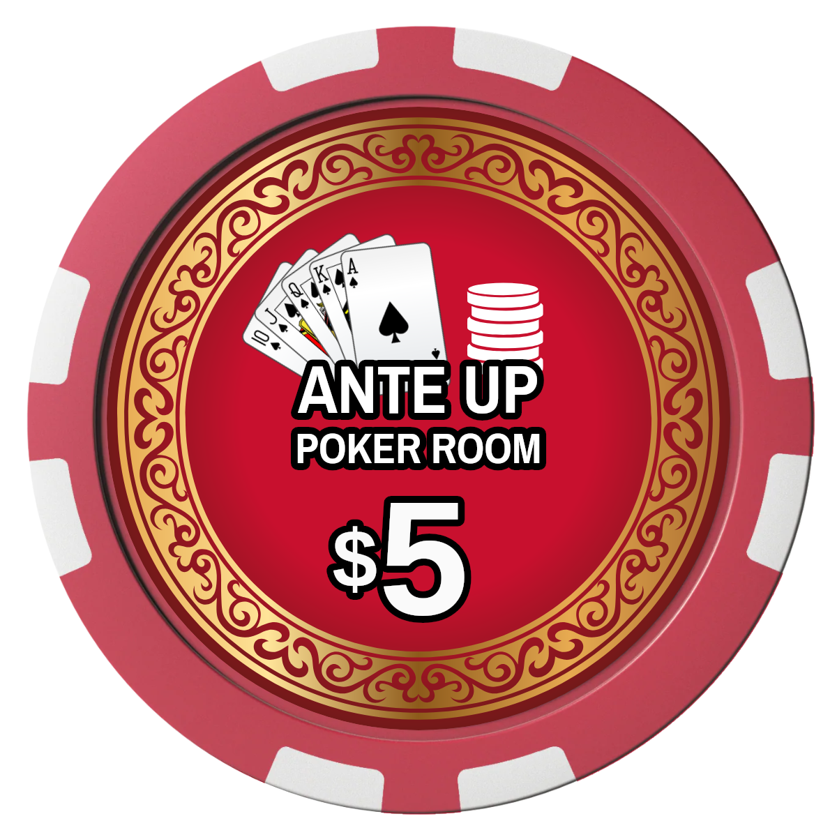 Ante Up Poker Room Composite Poker Chips - Red / 8 Stripe - Front
