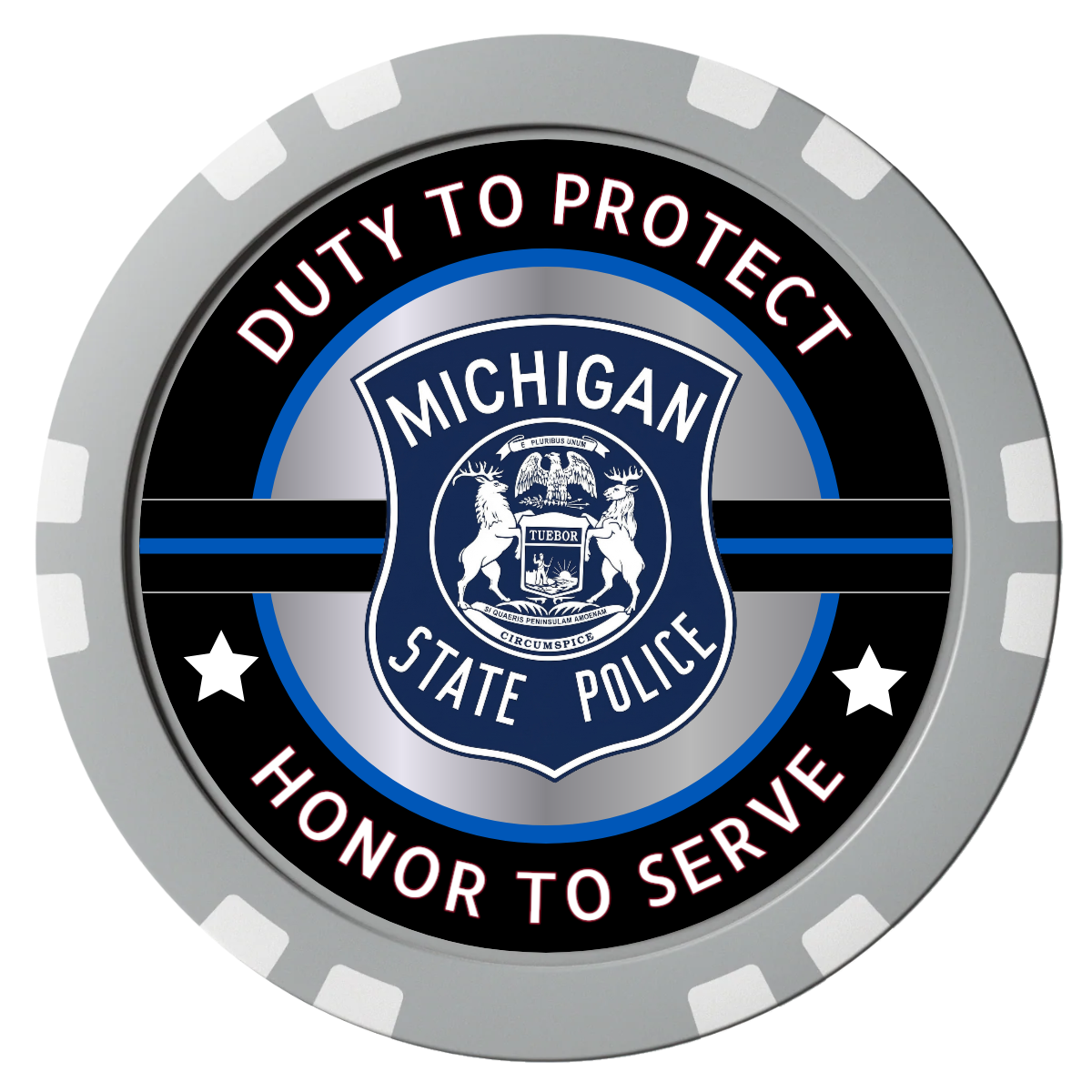 Police Department #01 Composite Poker Chips - Gray / Double Stripe - Front