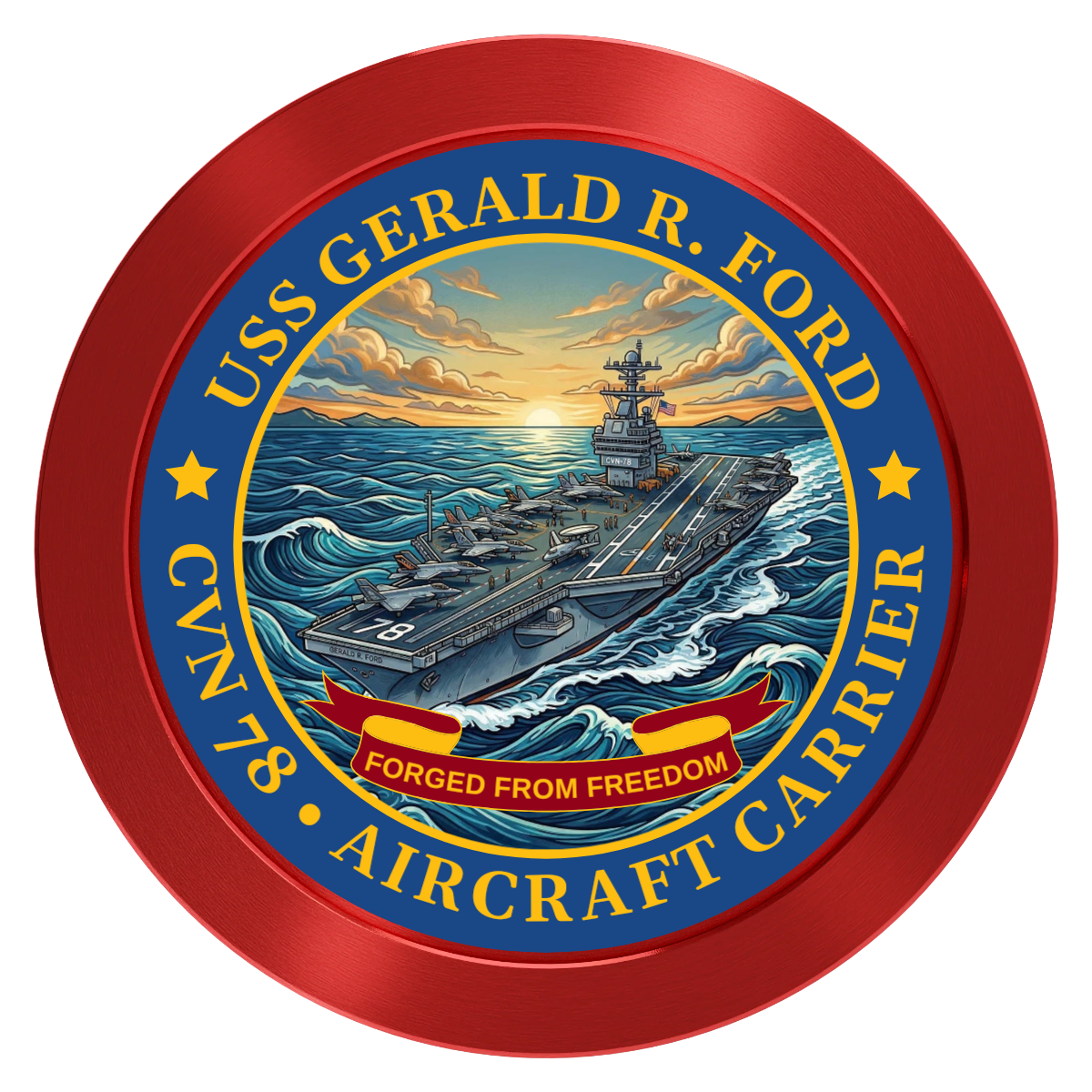 Navy USS Gerald Ford Aluminum Poker Chips - Red - Front