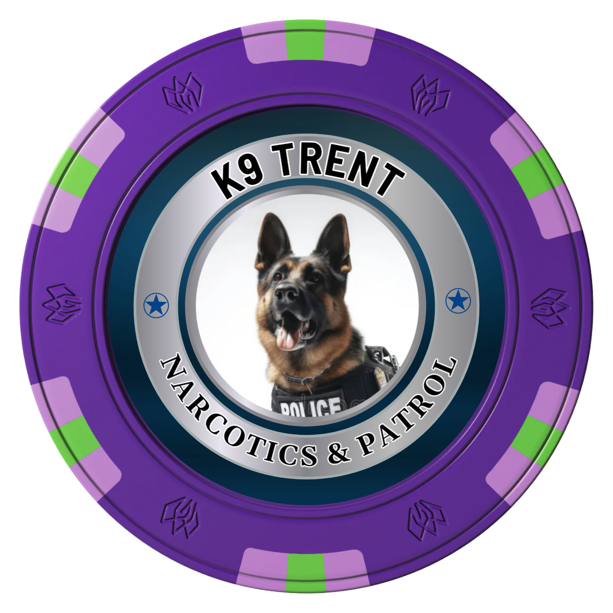 K-9 Trent Clay Poker Chips - Purple / 6 Spot Gem / 40mm - Front