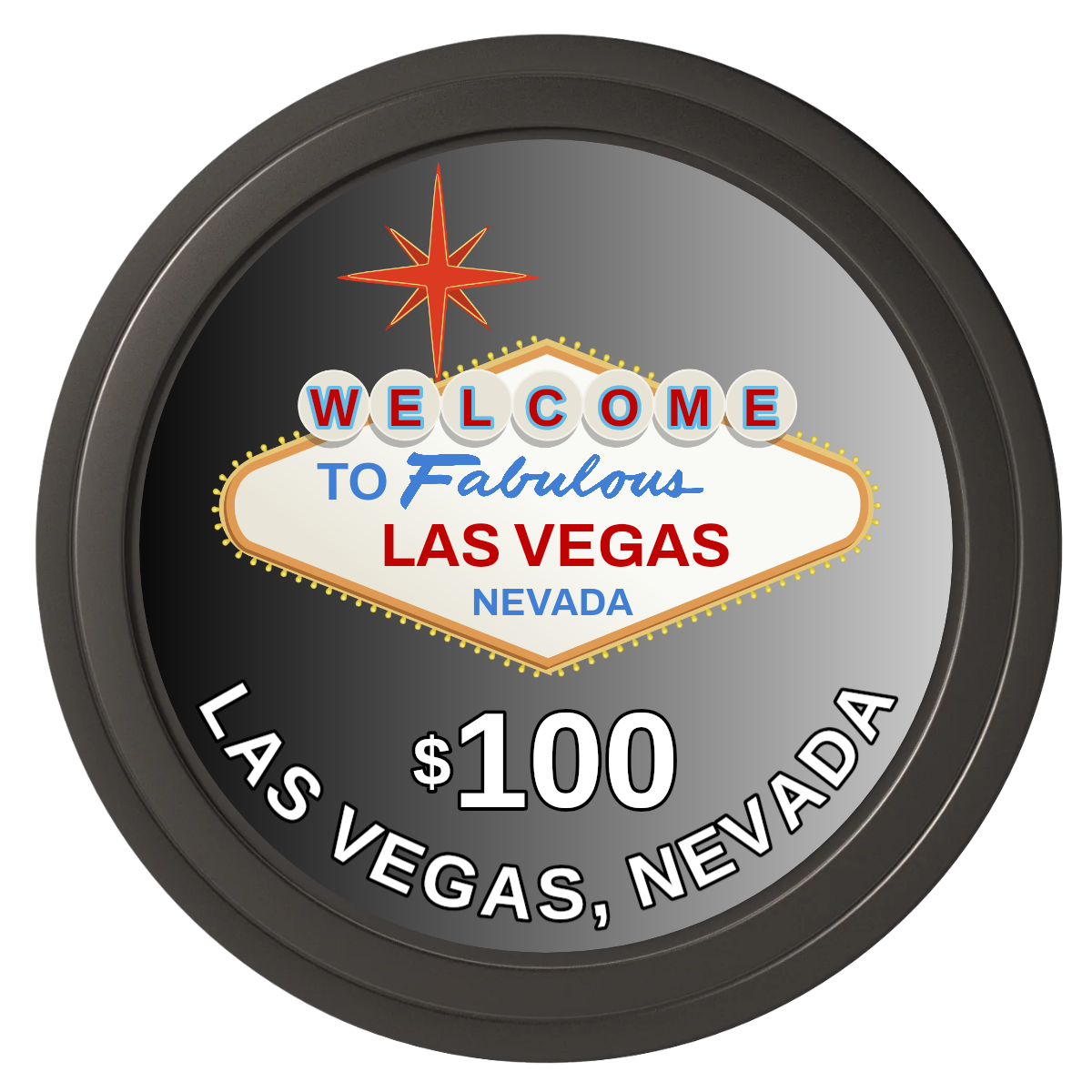 Vegas Sign Composite Poker Chips - Black / Solid - Back