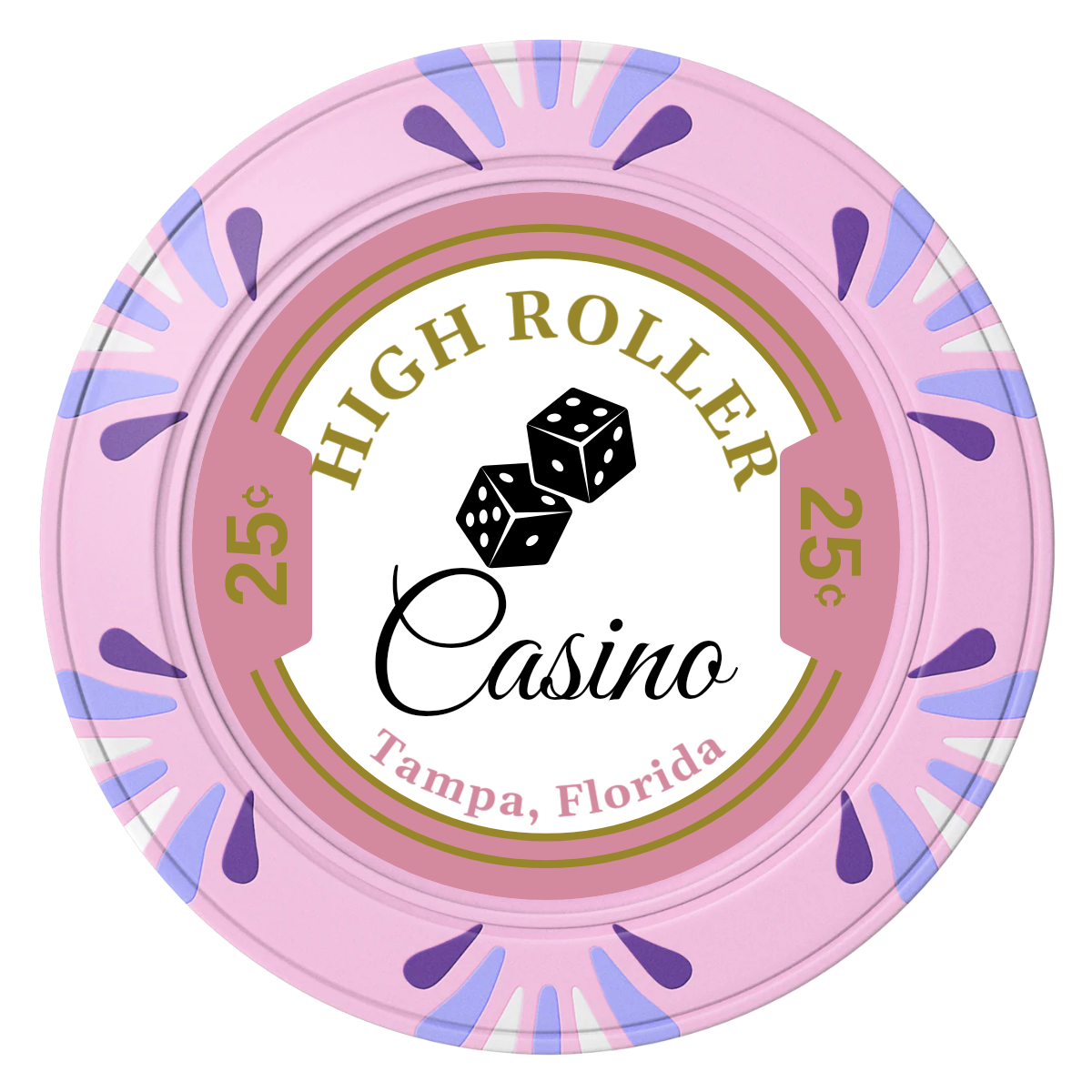 High Roller Casino Clay Poker Chips - Pink / Macau / 40mm - Front