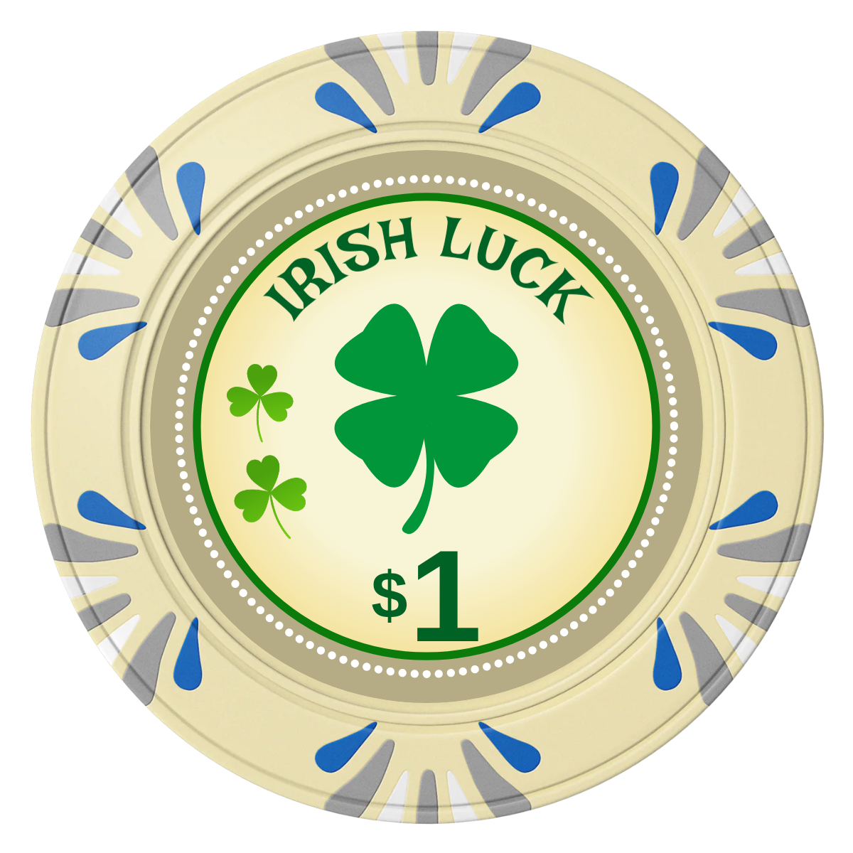 Irish Luck Clay Poker Chips - Ivory / Macau / 40mm - Front
