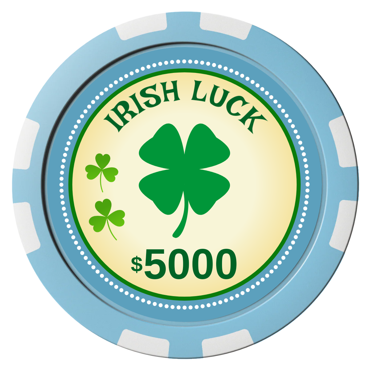 Irish Luck Composite Poker Chips - Light Blue / 8 Stripe - Front