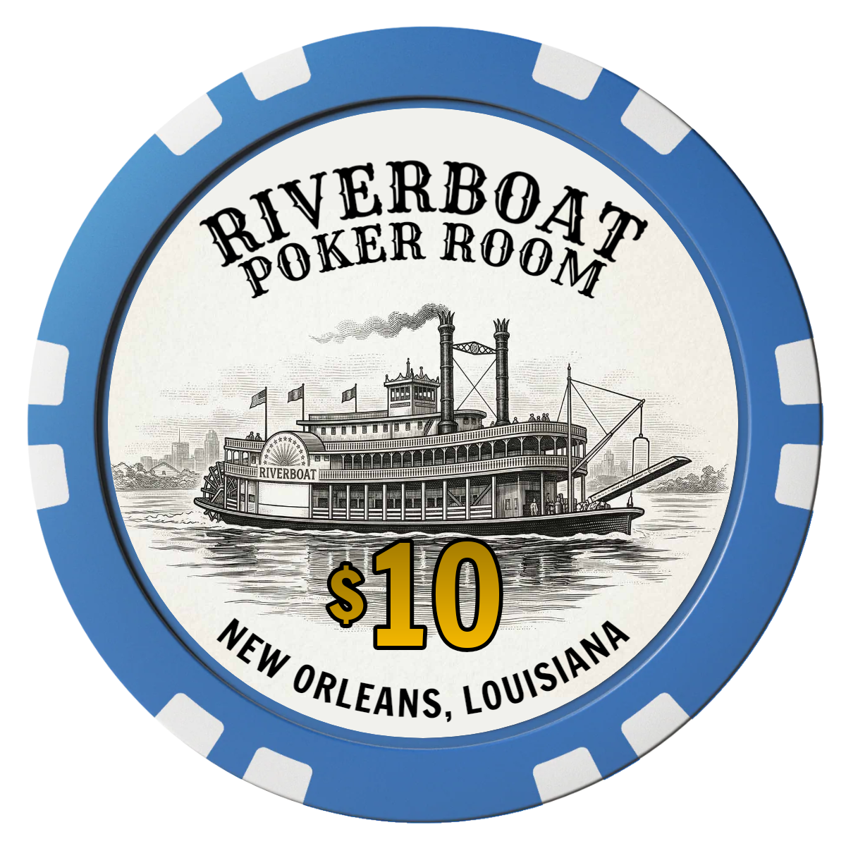 Riverboat Poker Room Composite Poker Chips - Blue / Double Stripe - Front