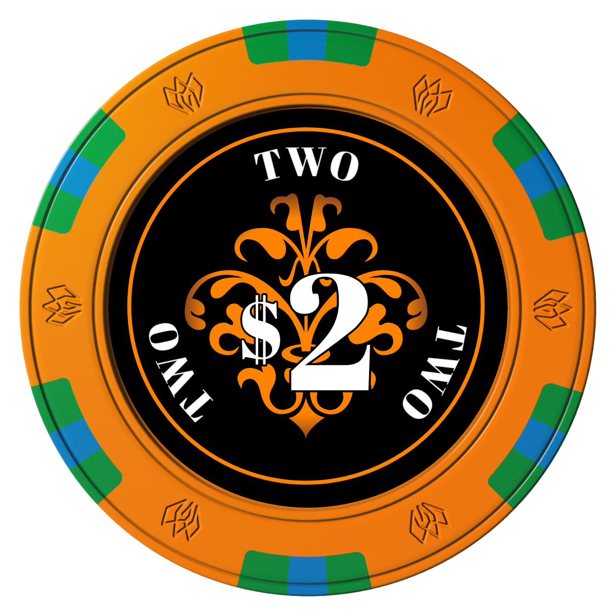 Gothic Revival Clay Poker Chips - Orange / 6 Spot Gem / 43mm - Front