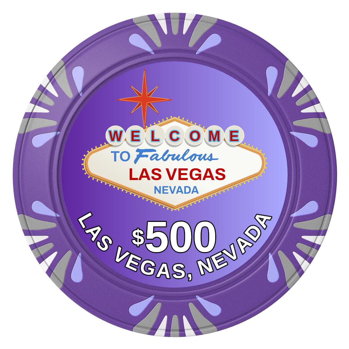 Vegas Sign Clay Poker Chips - Purple / Macau / 40mm - Front