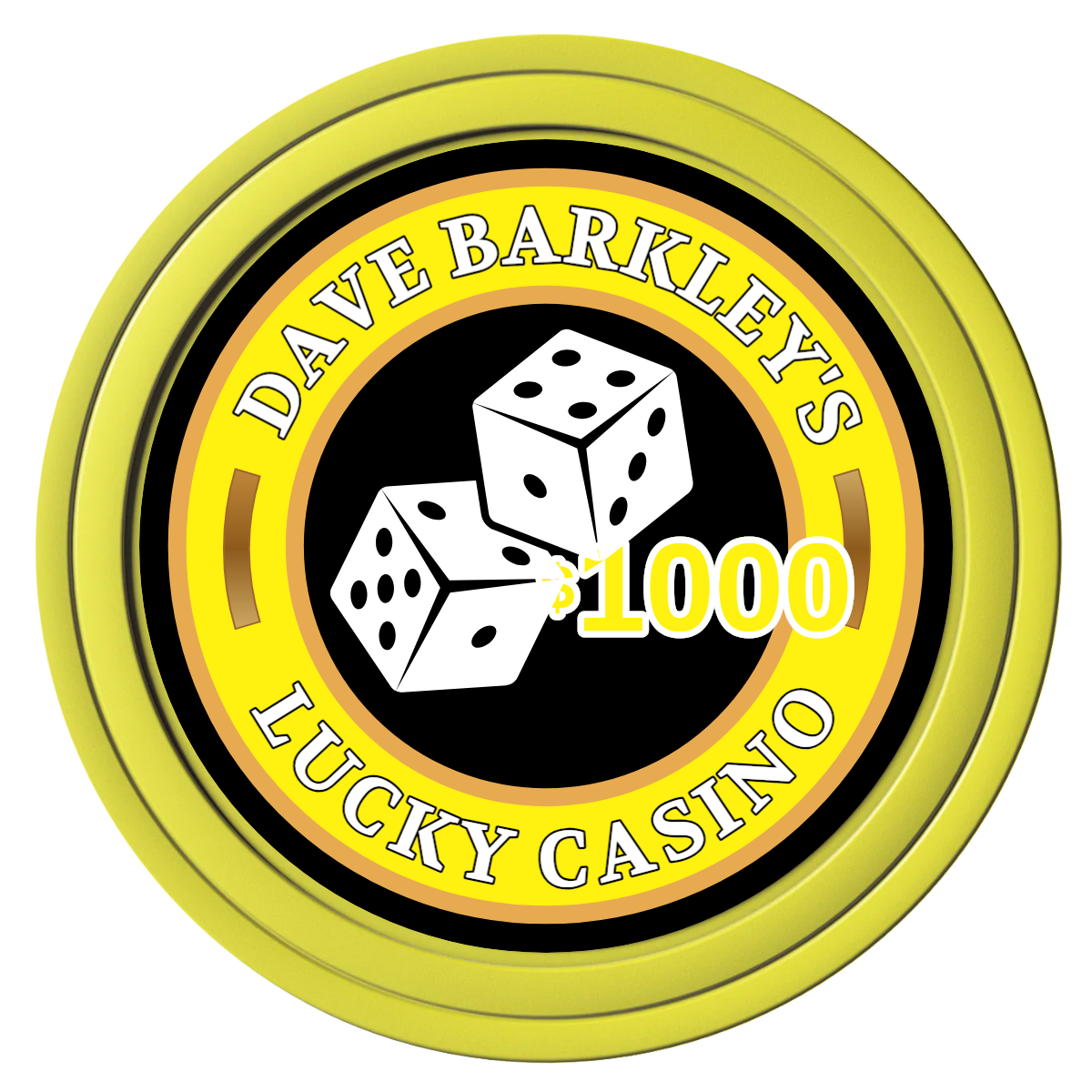 Dave's Lucky Casino Composite Poker Chips - Yellow / Solid - Front