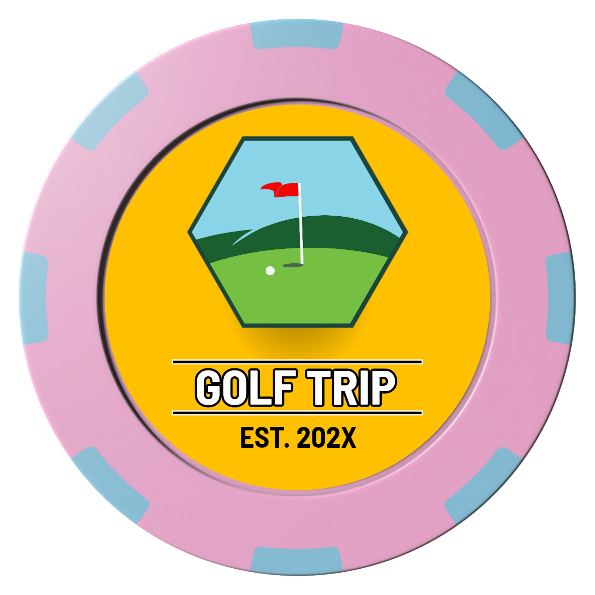 Golf Trip #001 Clay Poker Chips - Pink / 8 Spot (2 Tone) / 40mm - Front
