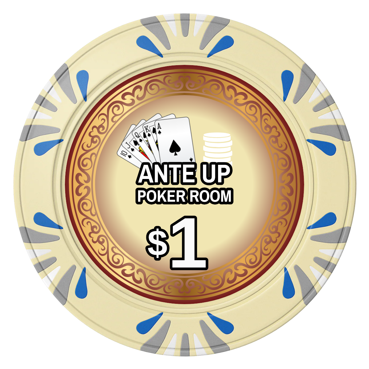 Ante Up Poker Room Clay Poker Chips - Ivory / Macau / 40mm - Front