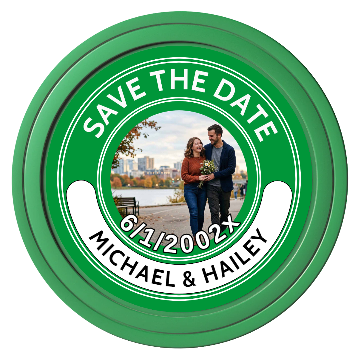 Save the Date Photo QR Code Composite Poker Chips - Green / Solid - Front