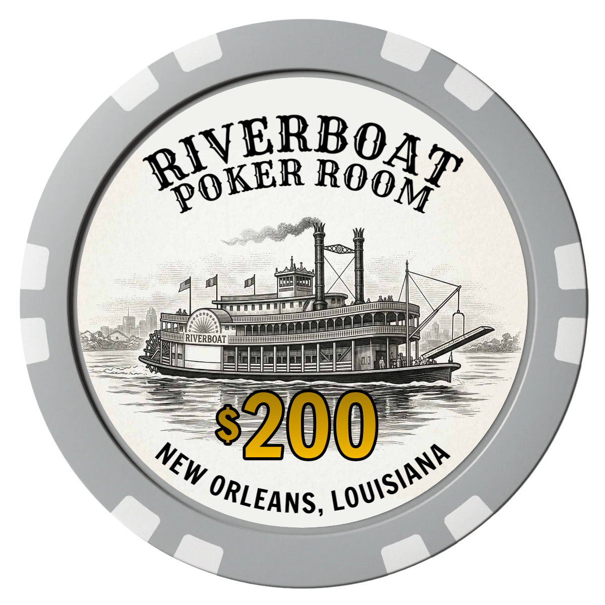 Riverboat Poker Room Composite Poker Chips - Gray / Double Stripe - Front